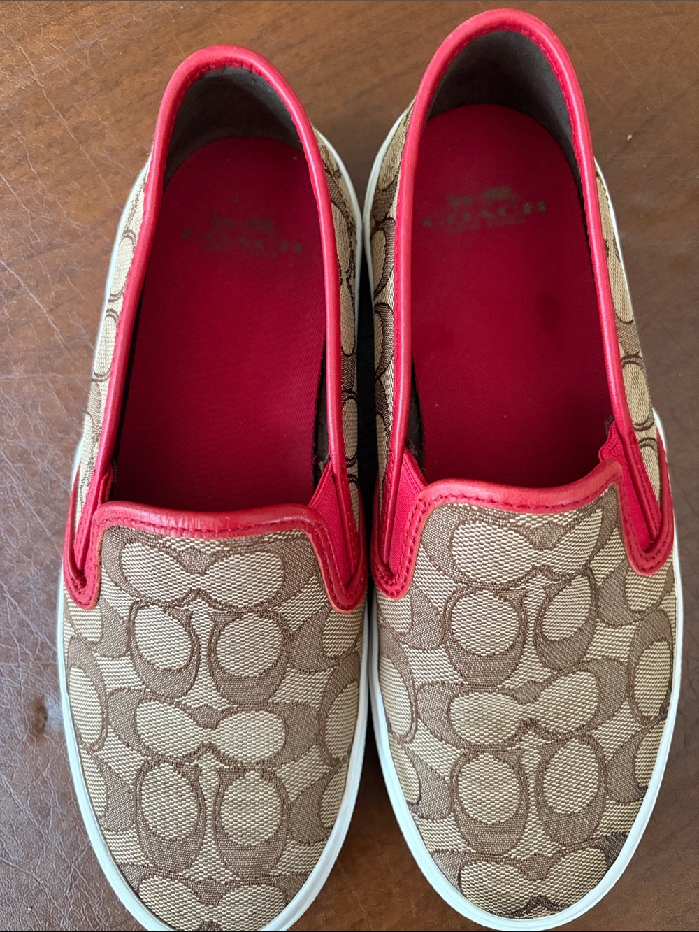 Coach Women’s Slip-On Sneakers in Brown and Red